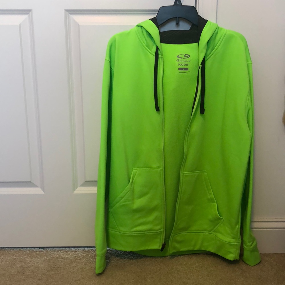 Full zip hooded light jacket, neon green, large